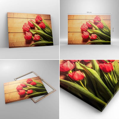 Bilder auf Leinwand 100x70cm Leinwandbild Tulpen Blumenstrauss Sommer Garten Gross Wanddeko Bild Sch