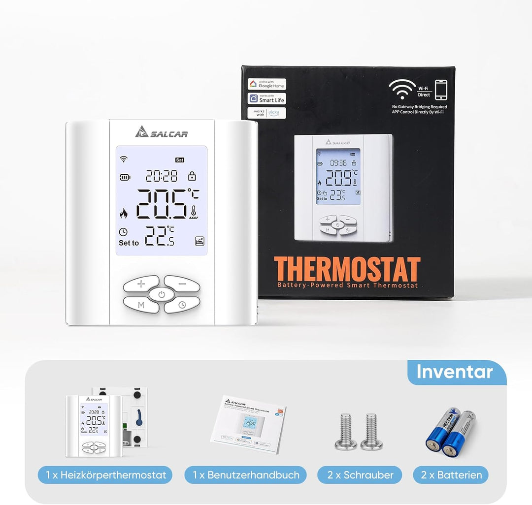 SALCAR Smart Thermostat Boiler WLAN Heizungsthermostat T5W WiFi Raumthermostat mit Luftfeuchtigkei T