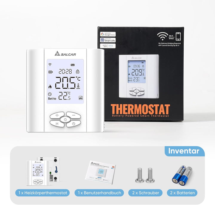 SALCAR Smart Thermostat Boiler WLAN Heizungsthermostat T5W WiFi Raumthermostat mit Luftfeuchtigkei T