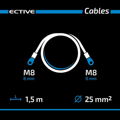 ECTIVE Batteriekabel - M8/M8, 1,5m, rot/schwarz, Kupfer, 25 mm² - Massekabel, Batterieladekabel, Str