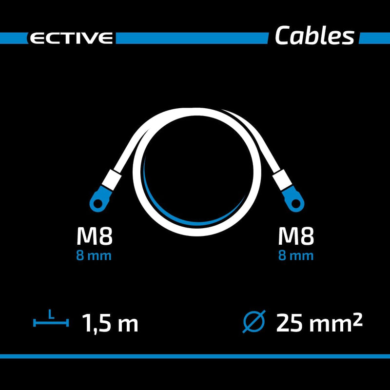 ECTIVE Batteriekabel - M8/M8, 1,5m, rot/schwarz, Kupfer, 25 mm² - Massekabel, Batterieladekabel, Str