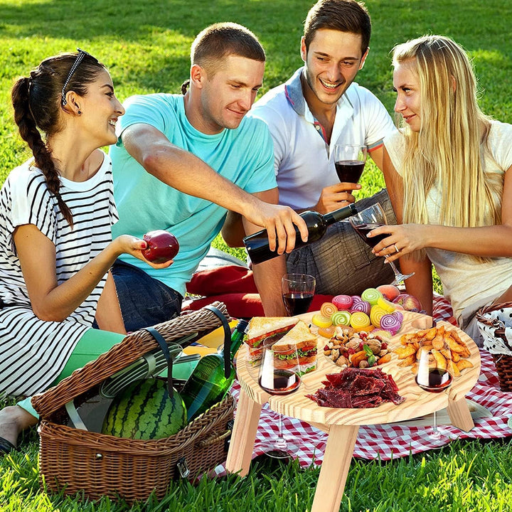 Outdoor Weintisch Tragbar, Mini Campingtisch, Picknicktisch Rund Holz Tragbarer, Outdoor Weintisch P
