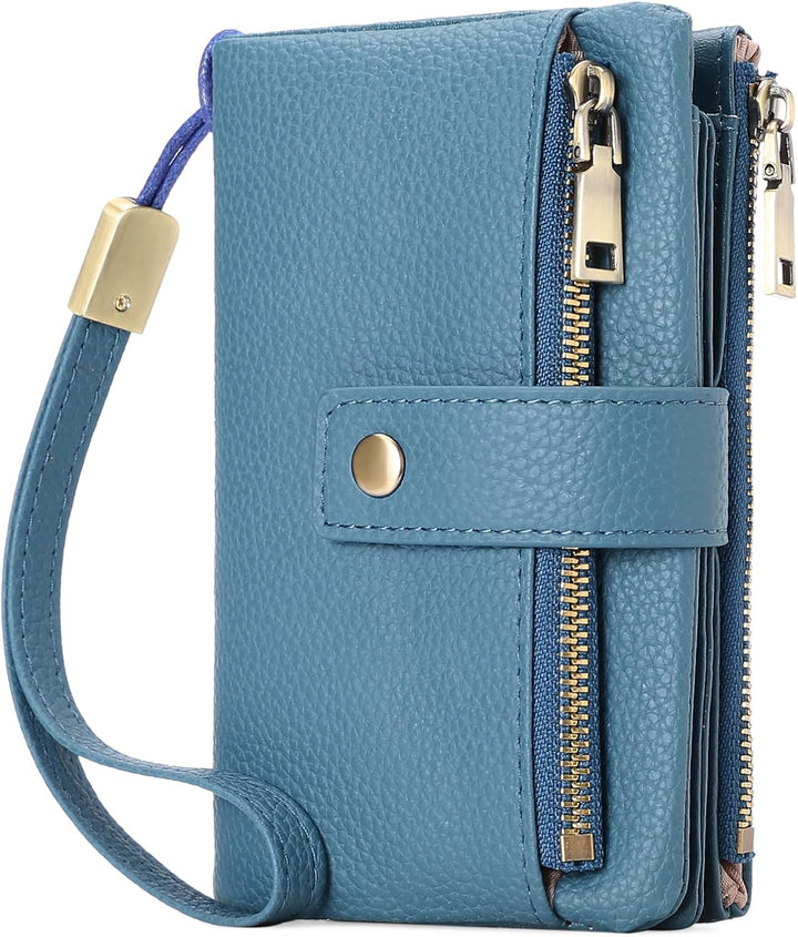 SENDEFN Geldbörsen für Damen Mittelgrosse, Dreifach Faltbare Portemonnaie Damen aus Leder, RFID-bloc