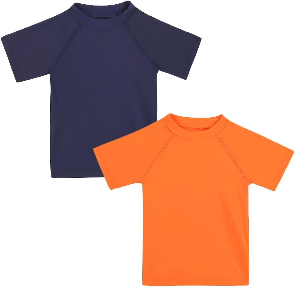 TIZAX 2 Stück Kinder UV Shirt Kurzarm Jungen Badeshirt Schwimmshirt Schnelltrocknend UPF 50+ Sonnens