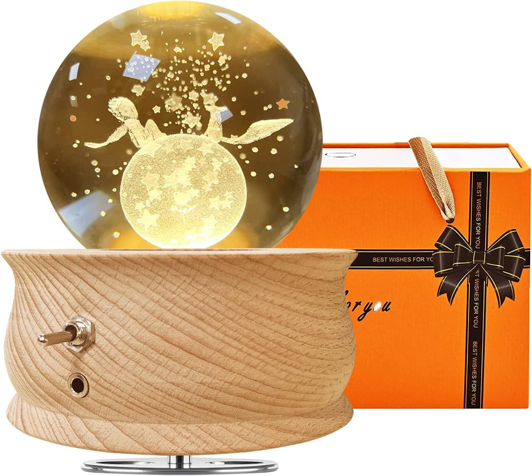 JOIENDY Spieluhr mit Kristallkugel 360°Rotation Base 3D Kristallkugel 70mm Kugelglas Geschenk für We