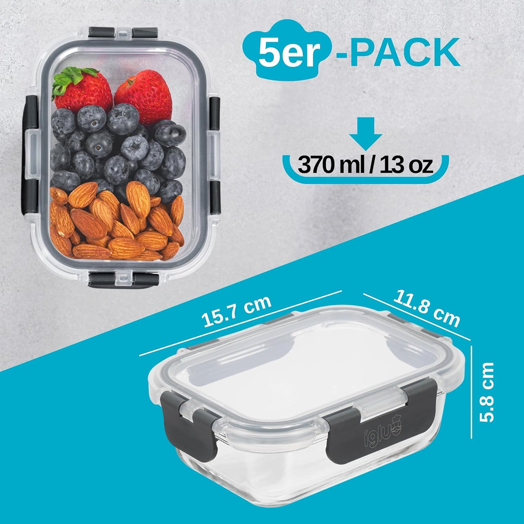 Igluu Meal Prep Glas-Frischhaltedosen mit BPA-freiem Deckel (5er-Pack) – mikrowellen-, ofen-, gefrie