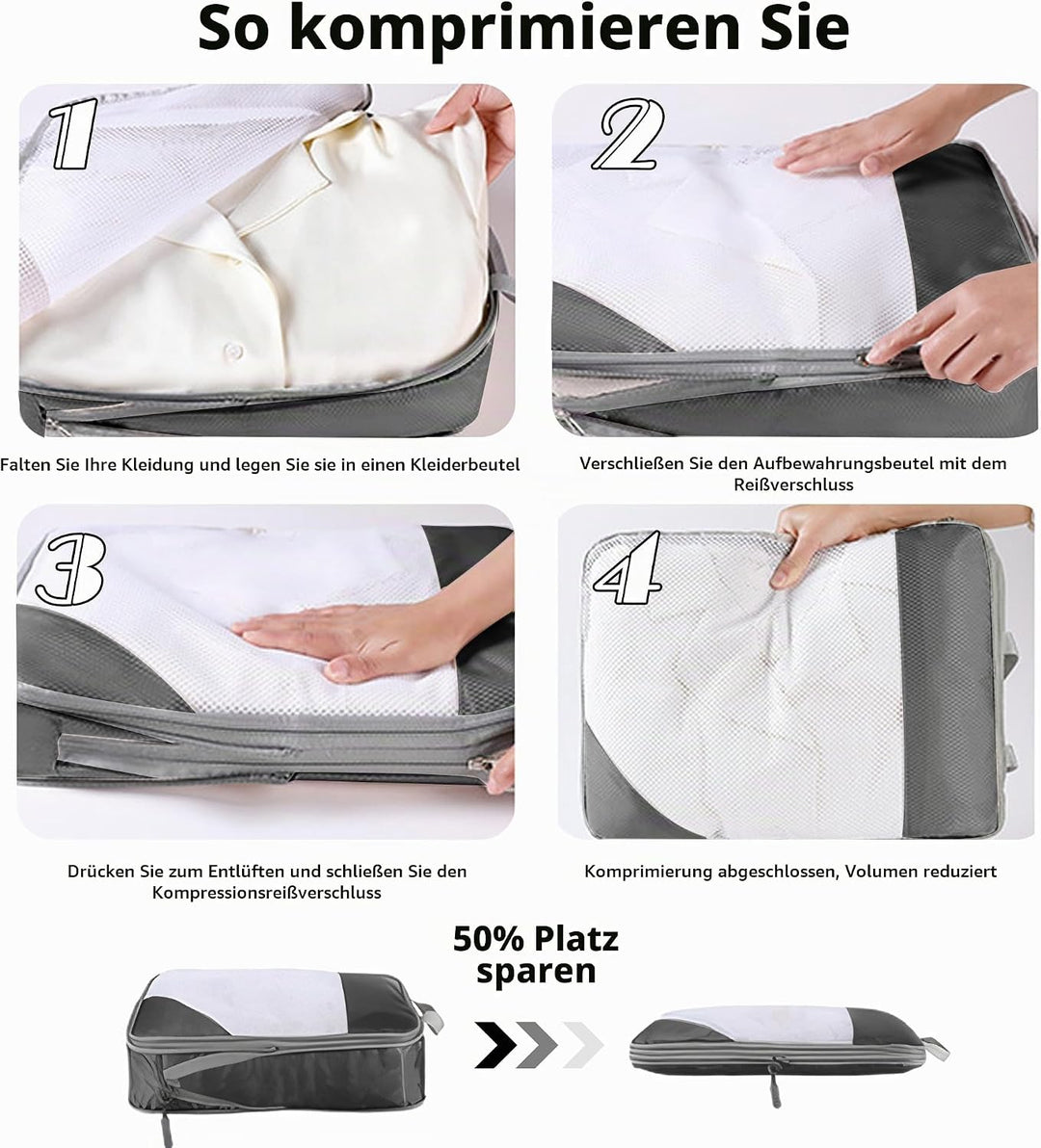 Kompressionspackwürfel für Koffer, 8 Stück erweiterbare Reisepackwürfel für Rucksack, ultraleichte R