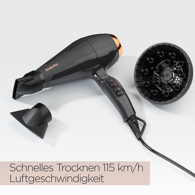 BaByliss Italian Air Pro 2200, Grau, AC-Motor, 2200 W Leistung, Ionen-Technologie, 6719DE Single, Si