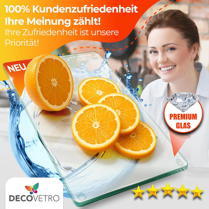 Decovetro® Schneidebrett Glas | 40 x 30 cm | Glass Cutting Board | Hygienisches und robustes Glassch
