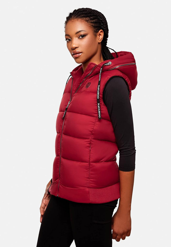 Navahoo Damen Steppweste leichte Outdoor-Weste Übergangsjacke mit Kapuze Kassidy XS-3XL XS Blood Red