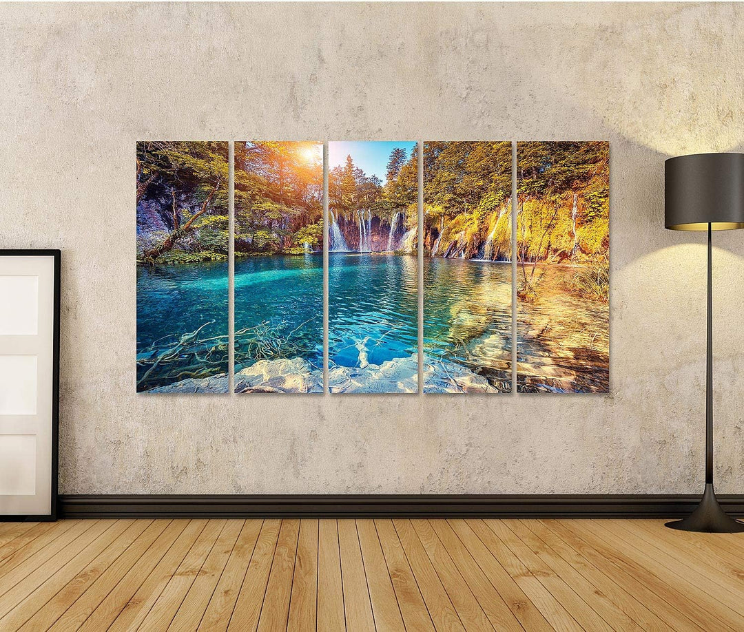 islandburner Bild auf Leinwand Majestätischer Blick Auf Türkisfarbenes Wasser Und Sonnige Strahlen I