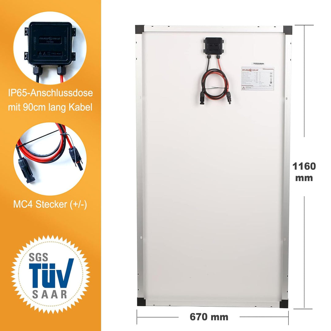 enjoy solar Mono 150 W 12V Monokristallines Solarpanel Solarmodul Photovoltaikmodul ideal für Wohnmo