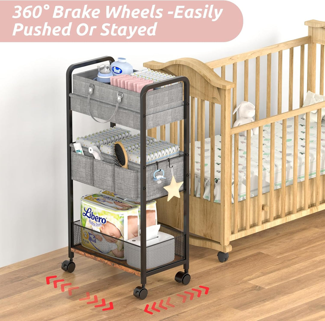 LIDTOP 2-in-1-Baby-Wickeltasche &amp; 3-stöckiger Roll-Wagen, Windel-Caddy Organizer mit Trennwänden, mo