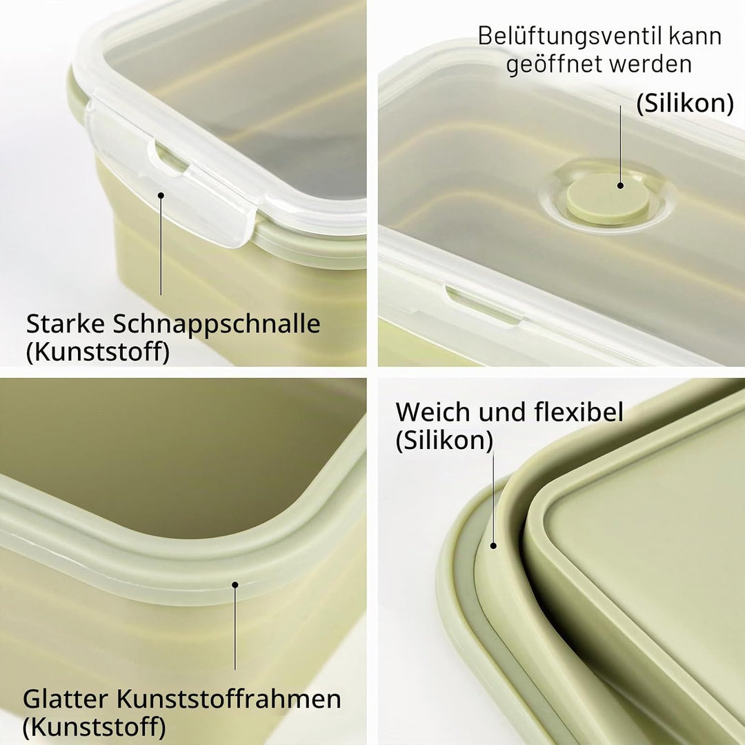Zusammenklappbare Frischhaltedosen mit luftdichtem Deckel und Entlüftungsventil, 2000 ml, stapelbare