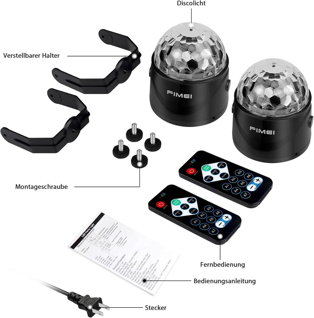 FIMEI Discokugel LED,2 Stück,Disco Licht mit Fernbedienung für Weihnachten,Halloween,Party, Abend, B