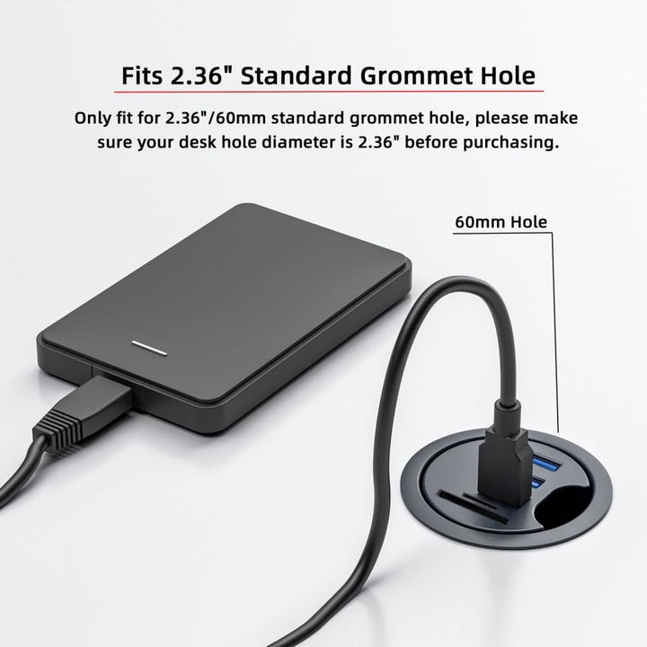 CY USB 3.0 Hub SD TF USB-C 2 Port USB 60mm Schreibtischtülle Splitter Dockstation Micro-SD-Kartenles