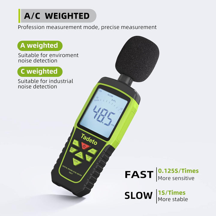Dezibel Messgerät, Tadeto Schallpegelmesser Portable db Messgerät 30dB bis 130dB (5 Messbereich) Hin