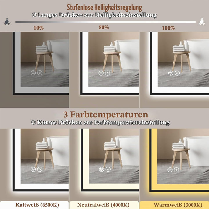 Badspiegel-mit-Beleuchtung 50x70cm - Badezimmerspiegel LED Badezimmer Spiegel mit Beleuchtung - Besc