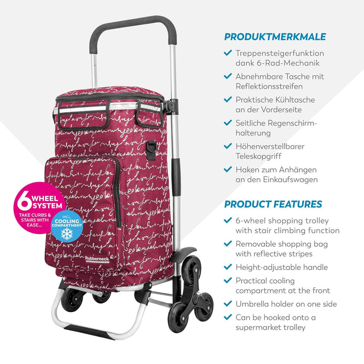 Rubberneck Einkaufstrolley - Klappbarer Einkaufswagen - Kühlfach - Höhenverstellbarer Griff - Rot, R