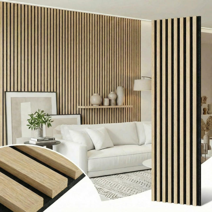 Akustikpaneele Holz 240x60cm, 4 Stück Wandpaneele mit Holzfurnier & Filz, Holzpaneele Wand Acoustic