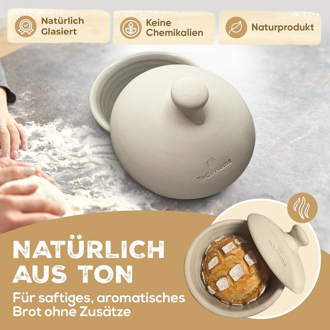 Brotbackform mit Deckel aus Naturton | Brotbacktopf & Brottopf zum Brot backen | Tontopf mit Deckel