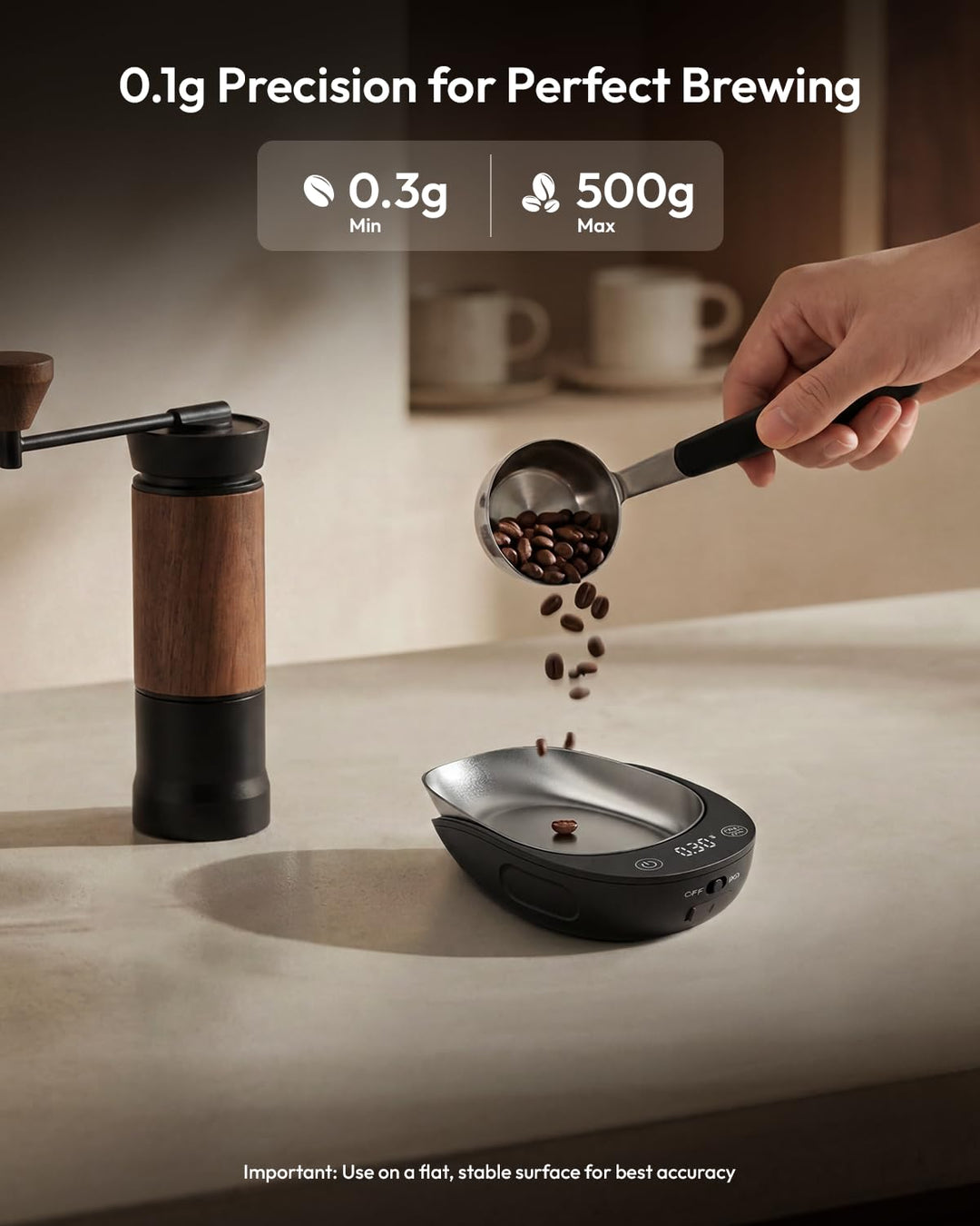 Maestri House wiederaufladbare Kaffeewaage 0,1g präzise mit 8ml Sprühflasche ergonomisches Design mi