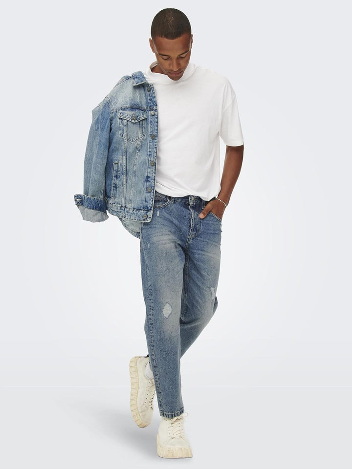ONLY & SONS Crop Distressed Jeans 29 Blue Denim, 29 Blue Denim