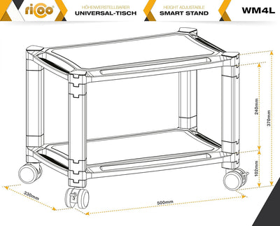 RICOO Rollwagen WM4-L Rollcontainer Bürocontainer Allzweckwagen Druckertisch Erhöhung Modular Podest