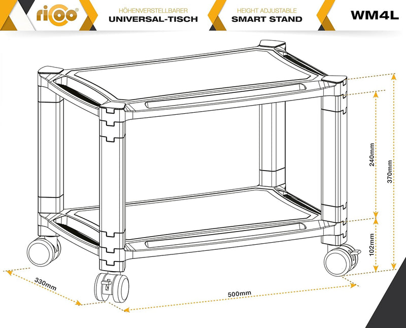 RICOO Rollwagen WM4-L Rollcontainer Bürocontainer Allzweckwagen Druckertisch Erhöhung Modular Podest