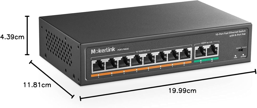 MokerLink 8 Port PoE Switch mit 2 Gigabit Uplink Port, PoE Plus 802.3af/at, 120W eingebauter Leistun