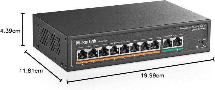 MokerLink 8 Port PoE Switch mit 2 Gigabit Uplink Port, PoE Plus 802.3af/at, 120W eingebauter Leistun