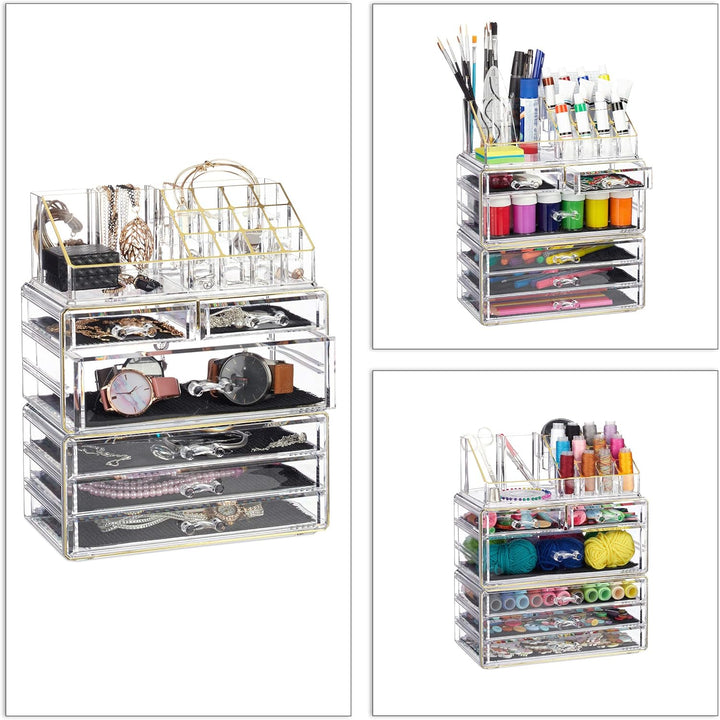 Relaxdays 1 x Kosmetikorganizer mit 6 Schubladen, 22 Fächer Make Up Organizer, Schmink-Aufbewahrung