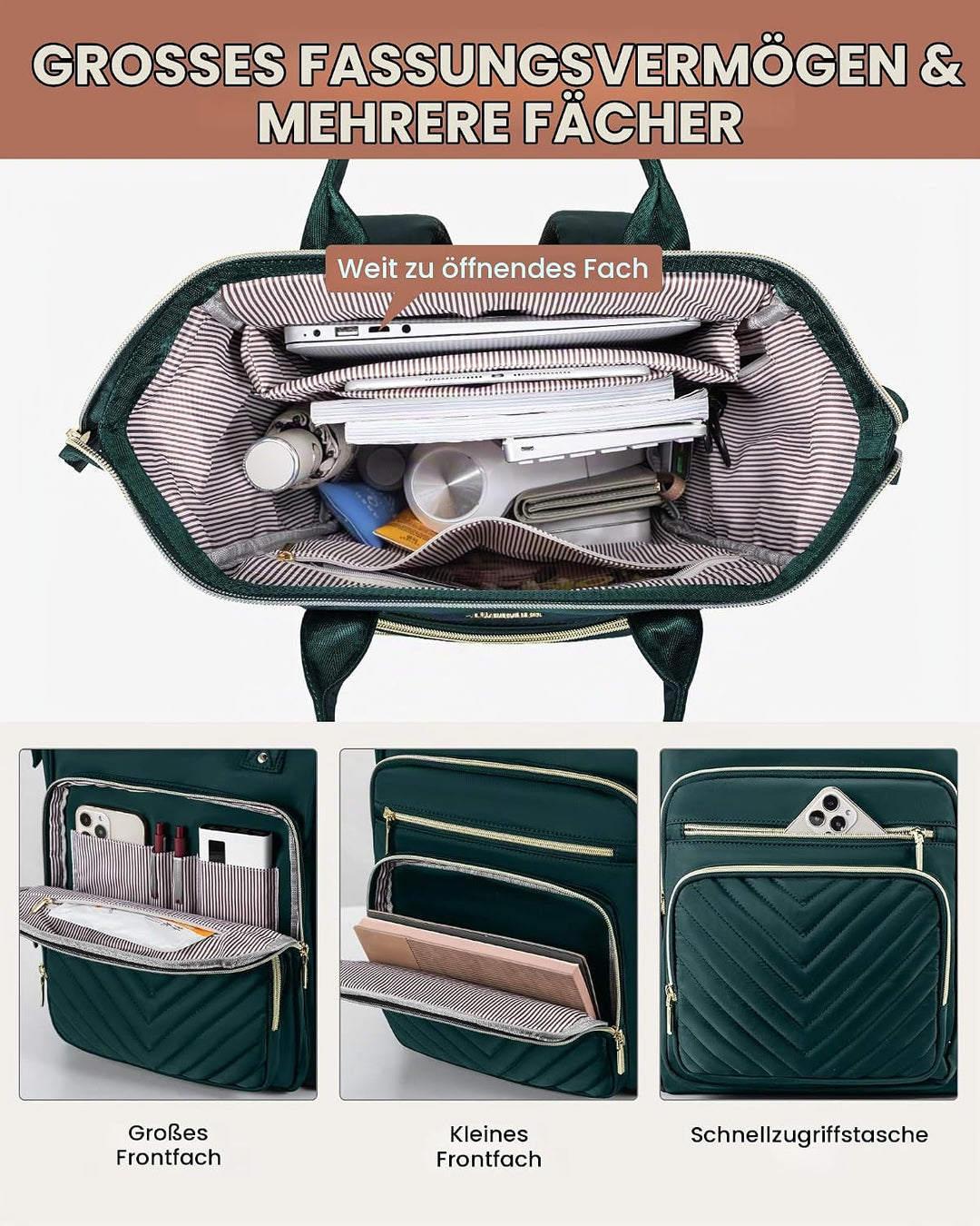LOVEVOOK Rucksack Damen, 17,3 Zoll Laptop Schulrucksack Teenager Mädchen Wasserdicht, Elegant Reiser