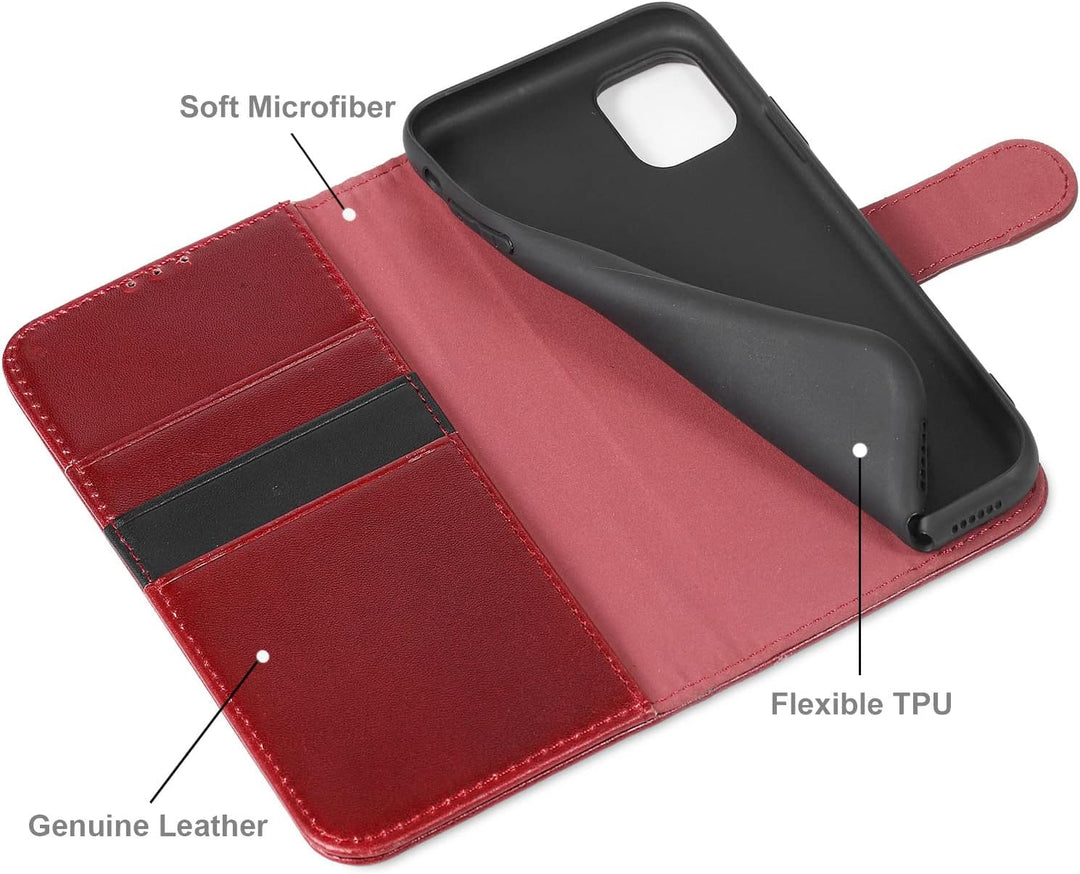 LENSUN Echtleder Hülle für iPhone 11, Handyhülle [Echtes Leder][Magnetverschluss][RFID Schutz] Handy
