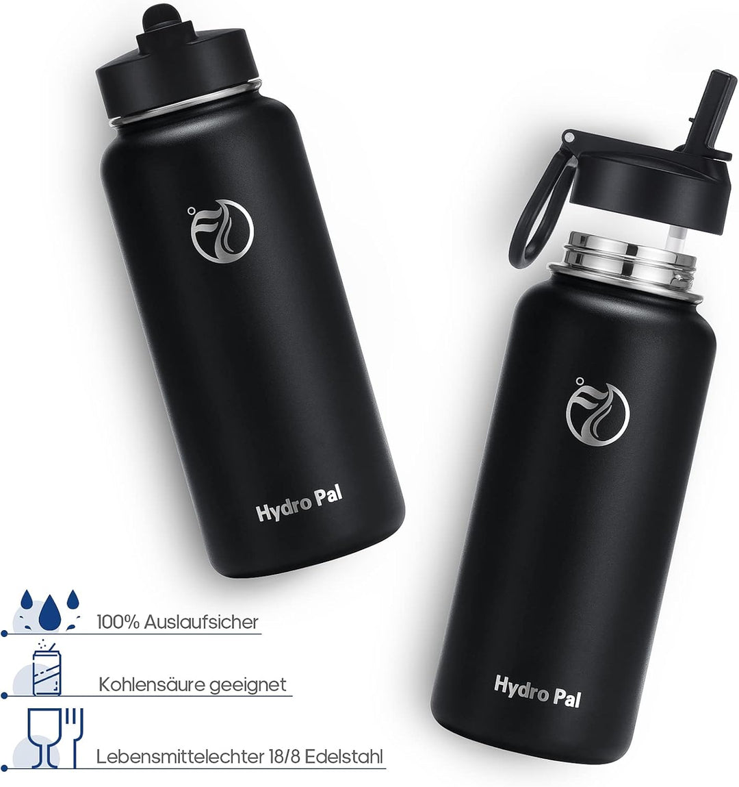 HydroPal Edelstahl Trinkflasche - 750ml, 1L, 1,2L, BPA-Frei, Kohlensäure geeignet, Isolierte Thermos