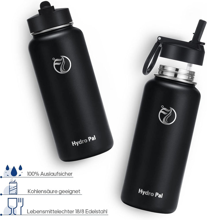 HydroPal Edelstahl Trinkflasche - 750ml, 1L, 1,2L, BPA-Frei, Kohlensäure geeignet, Isolierte Thermos