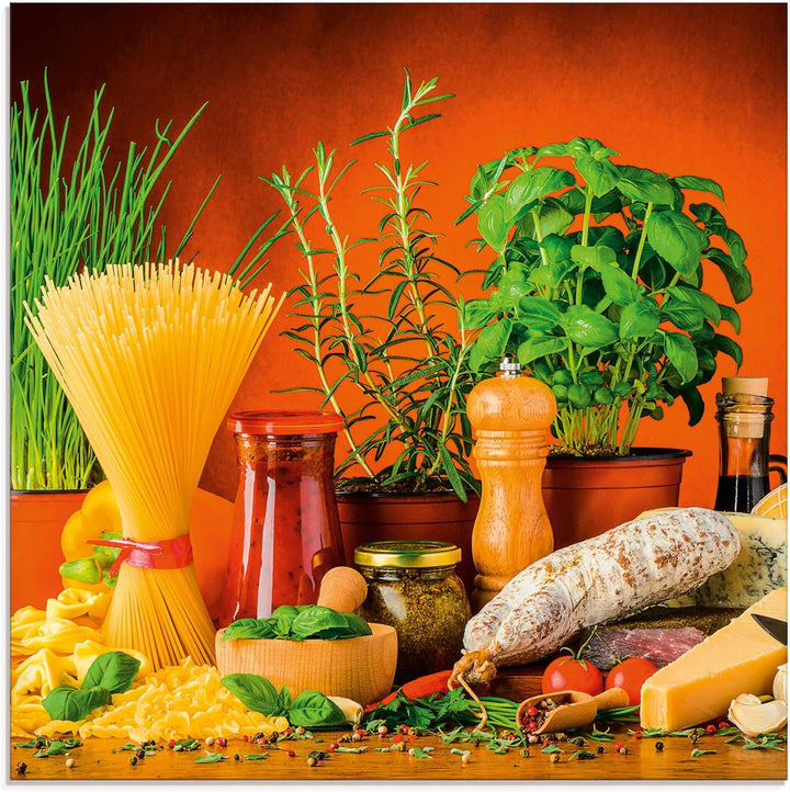 ARTland Glasbilder Wandbild Glas Bild einteilig 50x50 cm Quadratisch Italien Pasta Nudeln Lebensmitt