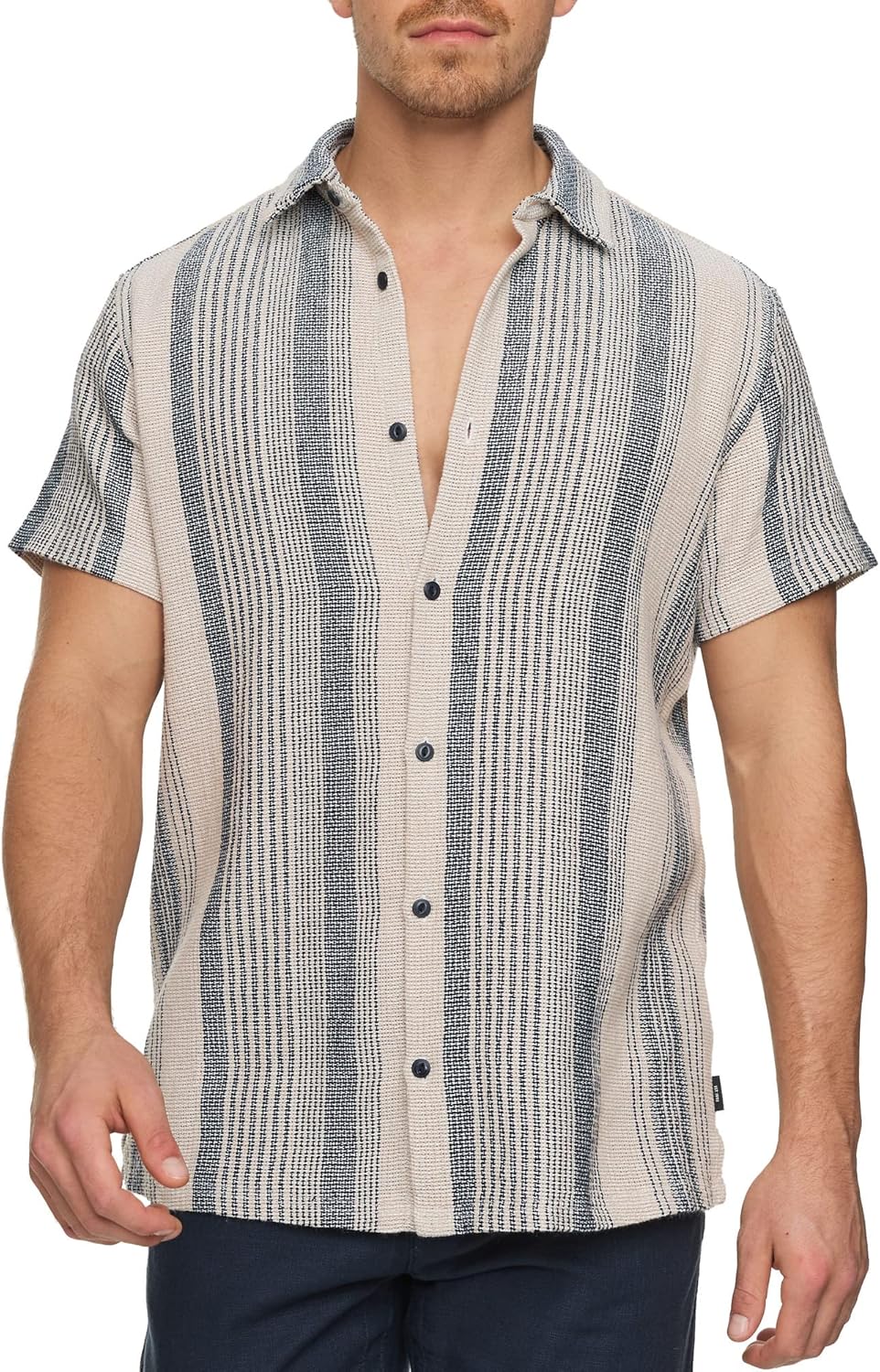 Indicode Herren INCosby Kurzarmhemd mit Button-Down-Kragen | Herrenhemd gestreift Kurzarm Hemd M Bei