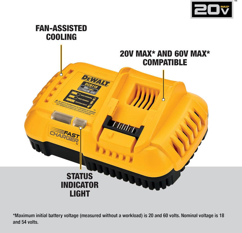 Dewalt System-Schnellladegerät DCB118 (für alle 18V & 54V XR Akkus, 2-Stufen Ladeprozess, LED-Anzeig