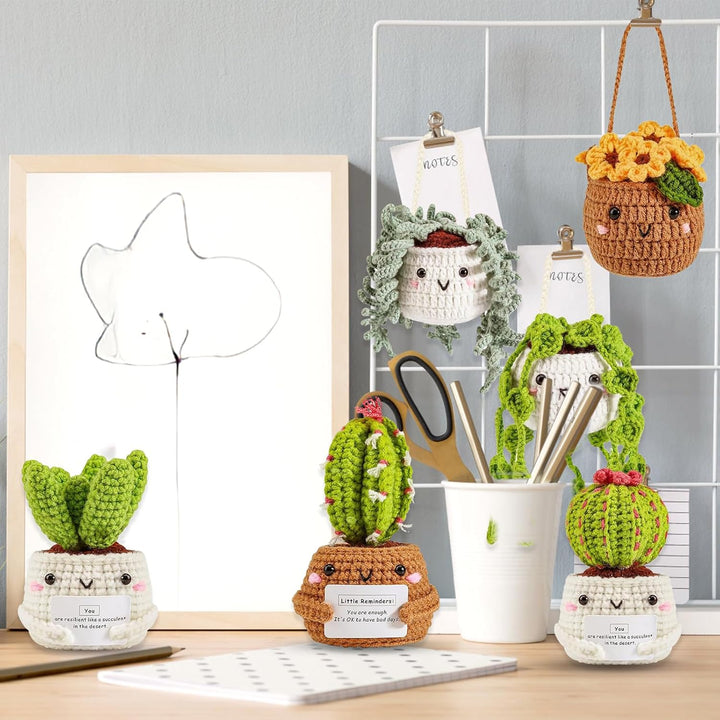 ASTNIC Häkelset für Anfänger,6 Stück Hängende Topfpflanze Cactus Häkeln Starter Kit Erwachsene mit A