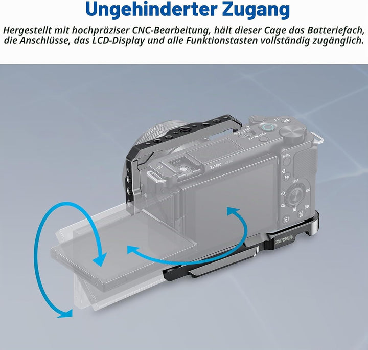 NEEWER ZV-E10 Kamerakäfig mit Silikongriff, 1/4" Gewinde, 3/8" ARRI Positionierungslöcher, Arca Typ
