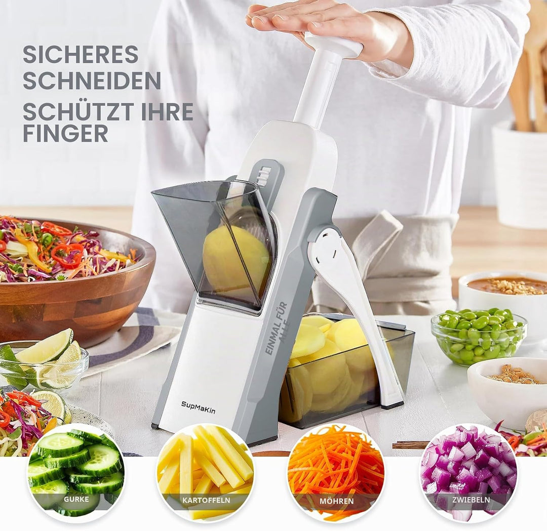 SupMakin Gemüseschneider, Once for All Verstellbar Gemüsehobel Genius Mandoline Vegetable Slicer Kar