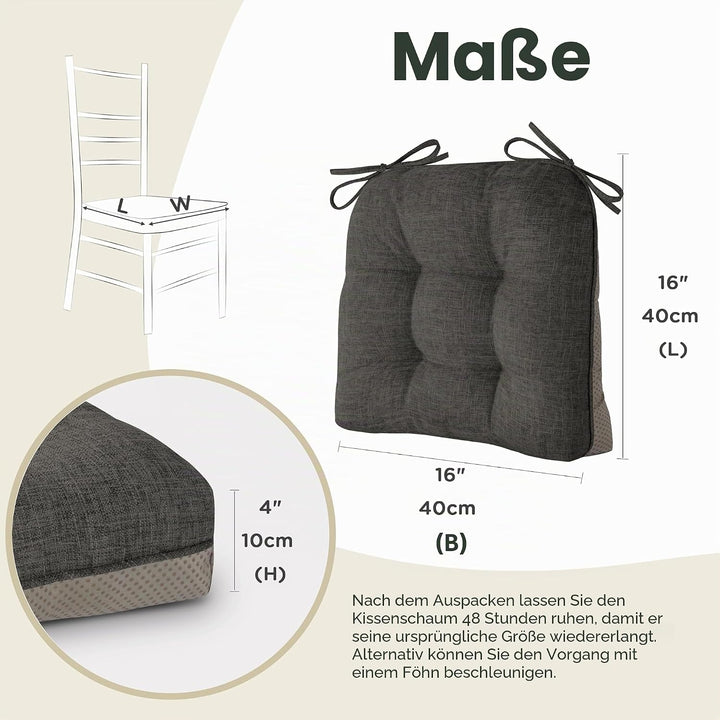 AddGrace 6er Set Sitzkissen 40 x 40 x 10cm Dunkelgrau | Weiche Stuhlkissen mit Hochwertiger Polsteru