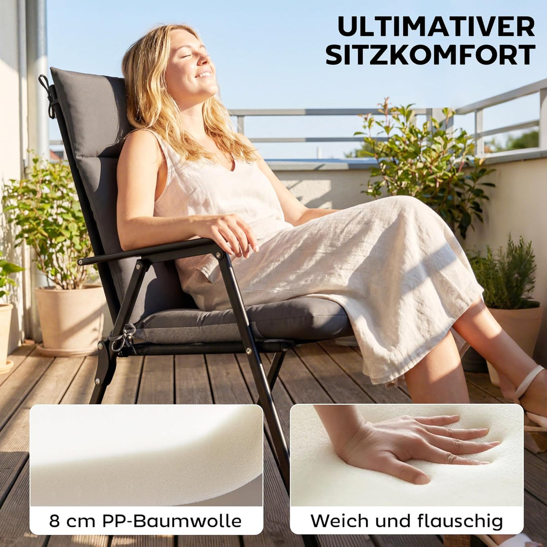 Outsunny 4er Set Sitzkissen 111,5 x 53 x 8 cm wasserabweisend rutschfest Stuhlkissen mit Bändern, In