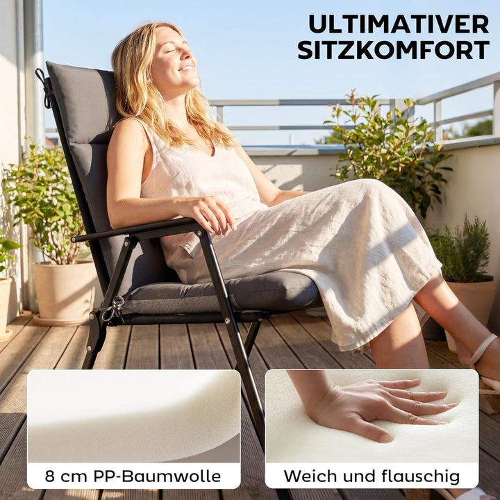 Outsunny 4er Set Sitzkissen 111,5 x 53 x 8 cm wasserabweisend rutschfest Stuhlkissen mit Bändern, In