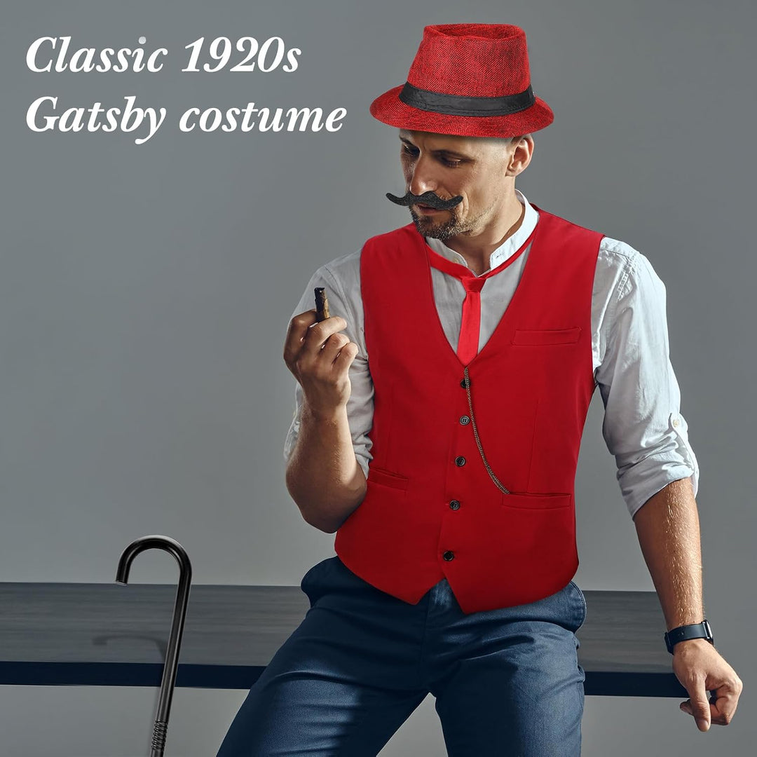 Blulu 1920er Jahre Herren Kostüm Accessoires Set Gangster Weste Fedora Hut Hosenträger Spielzeug Tas