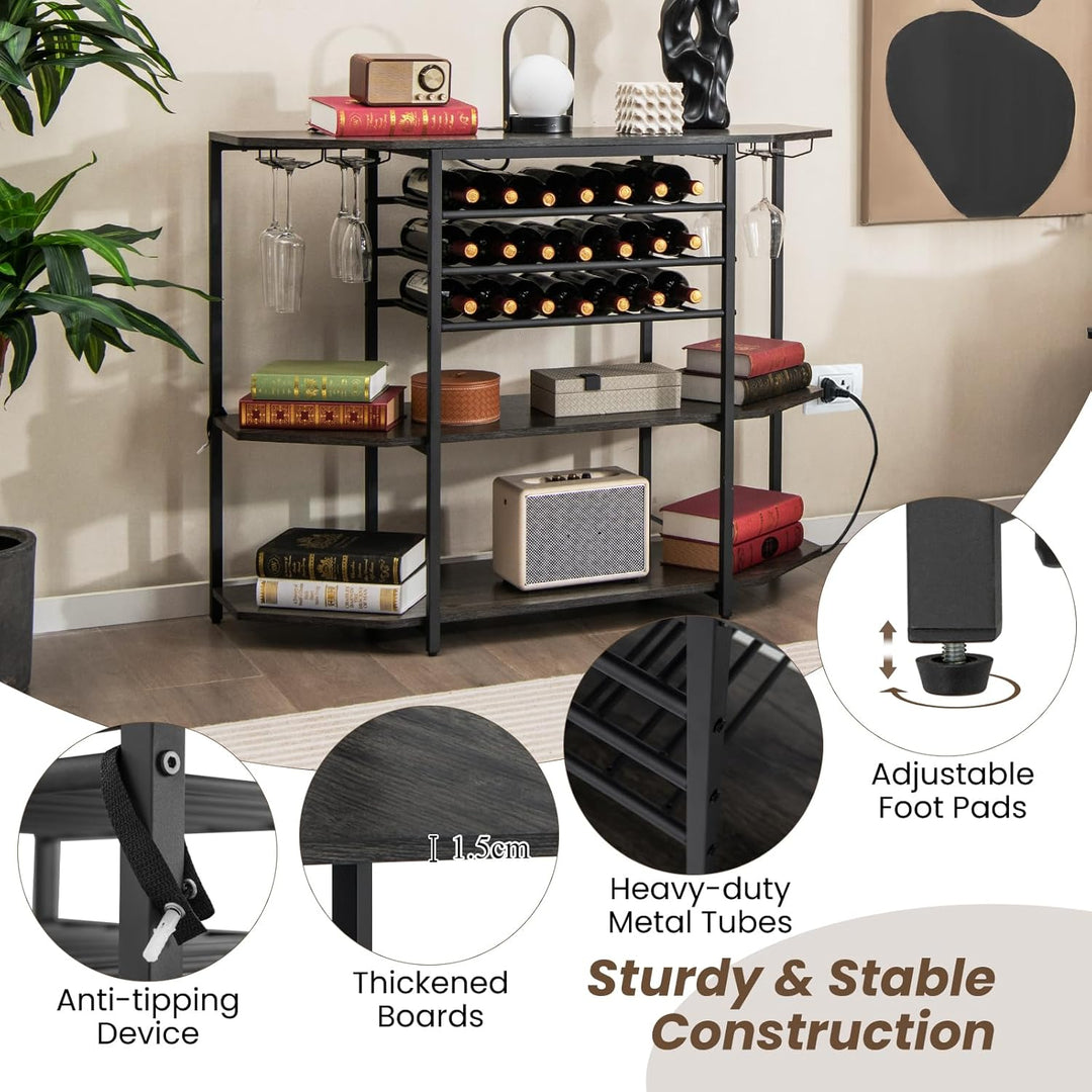 GIANTEX Sideboard mit Weinregal für 21 Flaschen, Schmaler Küchentisch mit 2 USB-Anschlüssen & 2 Stec