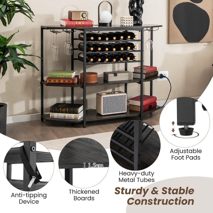 GIANTEX Sideboard mit Weinregal für 21 Flaschen, Schmaler Küchentisch mit 2 USB-Anschlüssen & 2 Stec