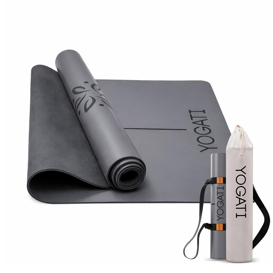 YOGATI® Yogamatte rutschfest Naturkautschuk mit Tasche - Yoga Matte gross mit Markierung, Sportmatte