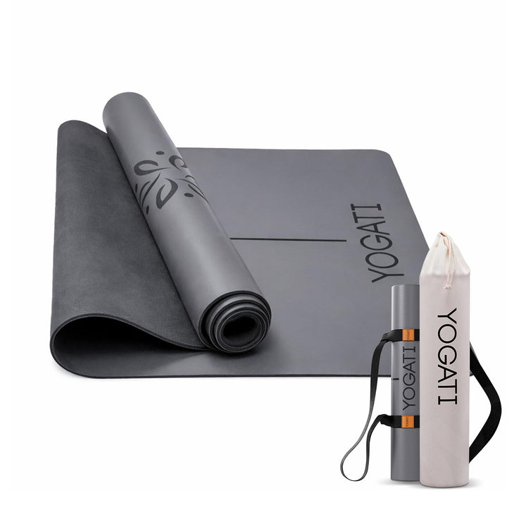 YOGATI® Yogamatte rutschfest Naturkautschuk mit Tasche - Yoga Matte gross mit Markierung, Sportmatte